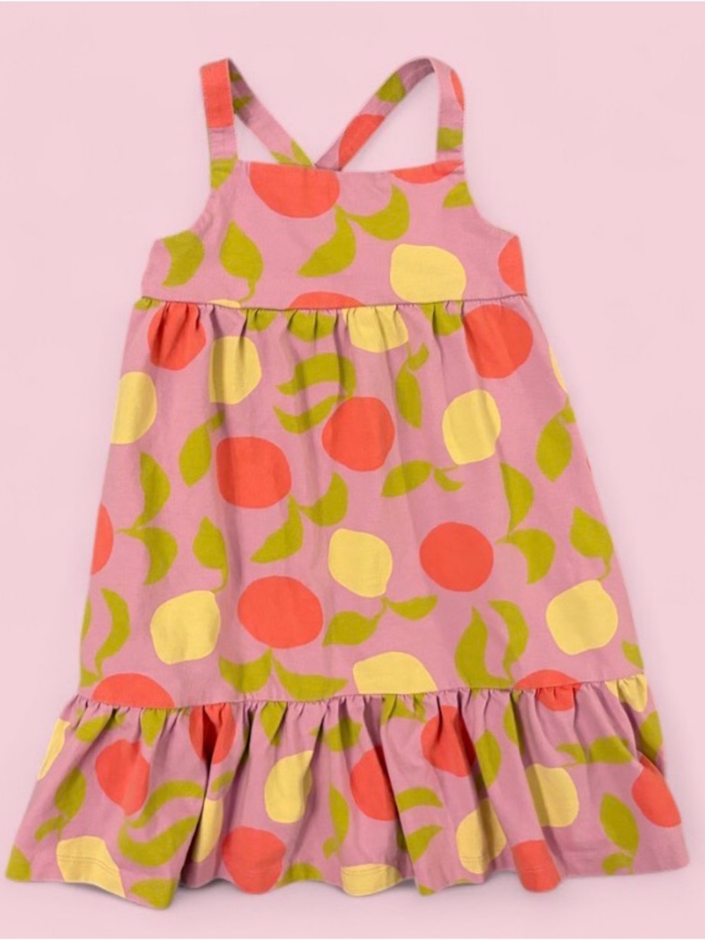 Hanna Andersson Pink Fruit Print Ruffle Hem Sundress Girls Dress Size 5